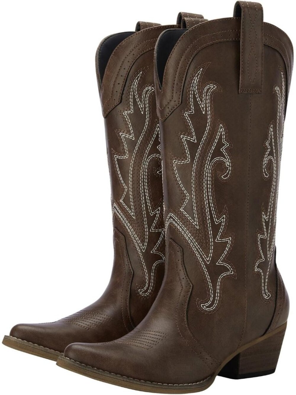 Women's Dark Brown Embroidery Pointed Toe Cowgirl Mid Calf Comfortable Boots